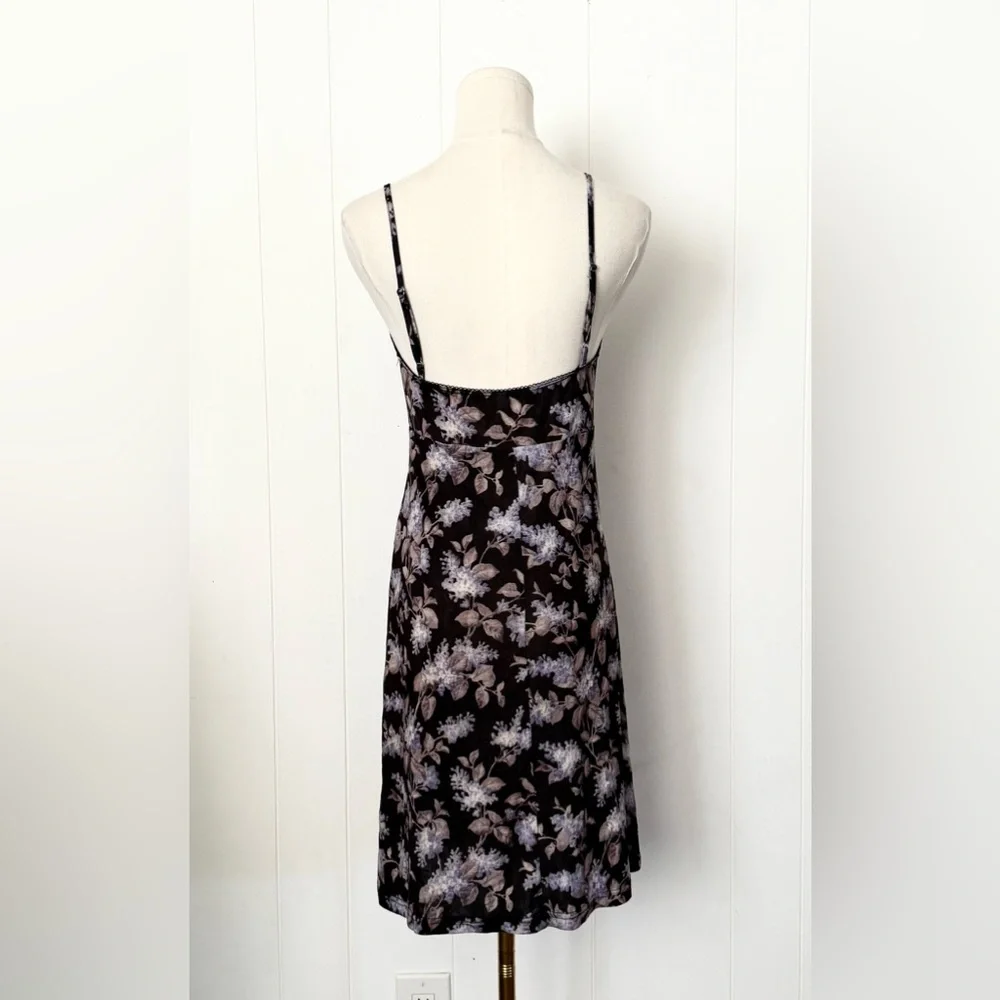 Zimmermann Floral Stretch Slip Mini Dress Black Lavender Purple Semi-Sheer - Picture 4 of 9